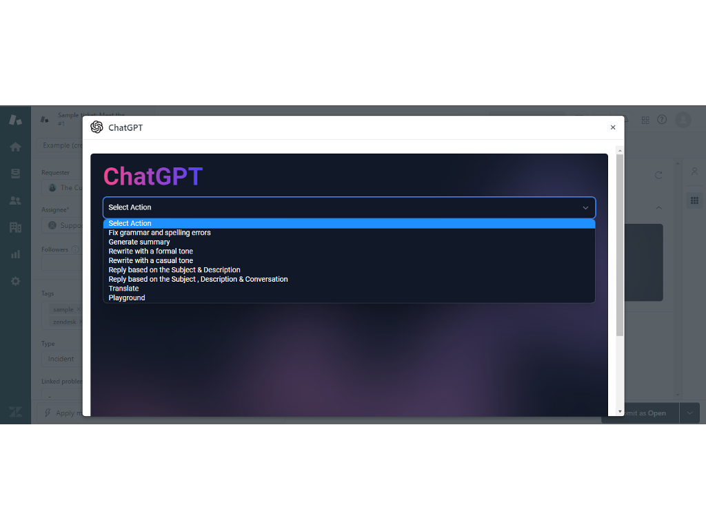 Saasly's ChatGPT Helper on Zendesk support